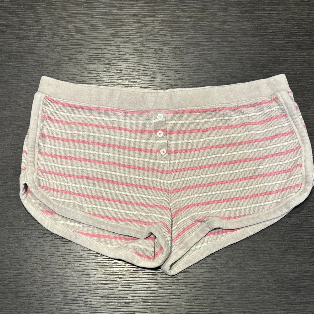 Y2K Victoria’s Secret Grey Pink Metallic Striped Terry Cloth Trim Shorts WN Med‎